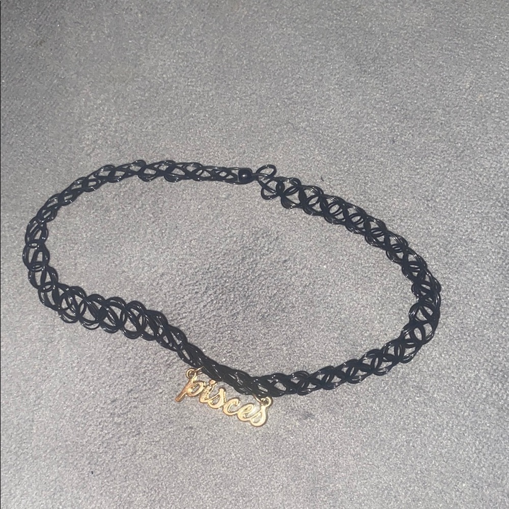 Black Choker Necklace with Gold Pisces Pendant